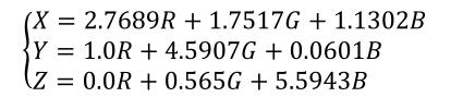 RGB空间对应到XYZ空间的表达式