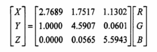 XYZ系统和RGB系统转换公式